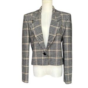 Vintage Jaeger 100% Wool Cropped Blazer Plaid Check Dark Academia Size M/L
